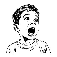 kid amazed engraving black and white outline. Scratch board imitation.
