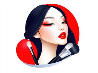 Glamorous woman applying red lipstick with makeup brush, a beauty and cosmetics portrait