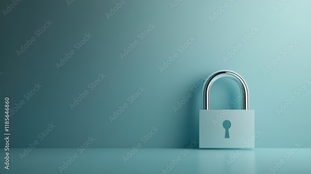 Poster minimalistic lock design on a teal background with ample copyspace emphasizing password security and