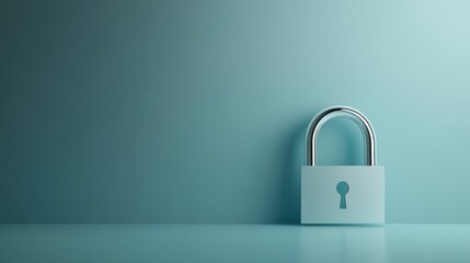 Fototapeta premium Minimalistic lock design on a teal background with ample copyspace emphasizing password security and privacy protection concepts in a modern setting
