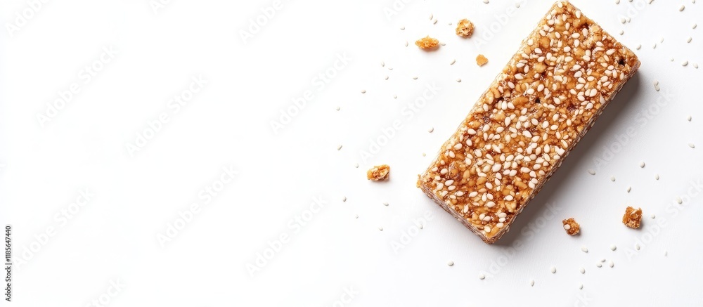 Poster nutritious tahini protein bar with light background and space for custom text and branding
