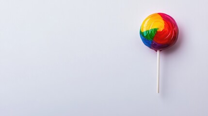 Vibrant Rainbow Lollipop on a Minimalist White Background for Sweet Treats and Candy Promotions