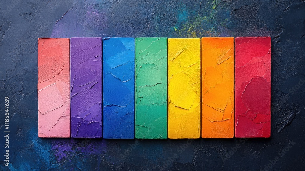 Aufkleber vibrant rainbow palette of textured paint blocks arranged on a dark background showcasing an array o