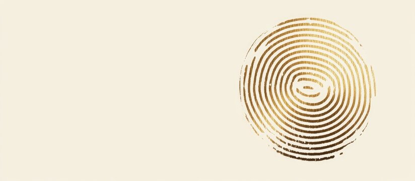 Golden fingerprint logo concept with ample cream copyspace for text, right aligned composition, minimalistic design for branding purposes.