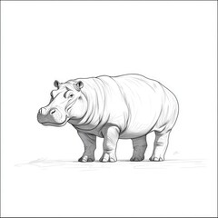 Fototapeta premium Majestic Hippopotamus: A Stunning Black and White Line Art Drawing