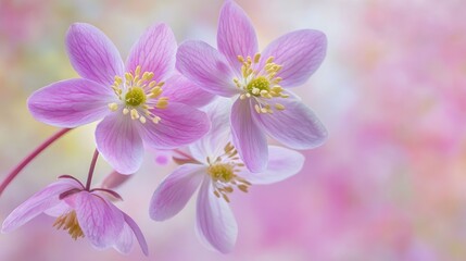 Obraz premium Rue Anemone Thalictrum thalictroides Vibrant Pink Blooms in Soft Focus Spring Landscape Natural Beauty in Nature Photography