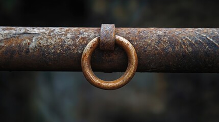 Rusty metal pipe with secured ring symbolizing strength and durability in industrial settings. Ideal for maintenance and construction themes.