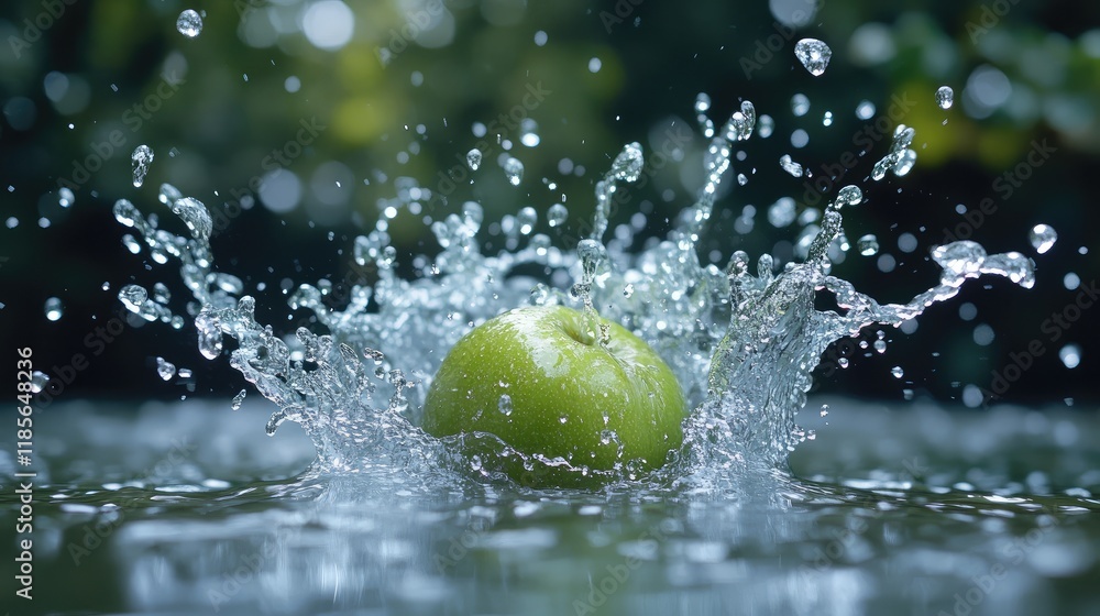 Poster ripe kiwi fruit splashing in water with droplets creating a dynamic and fresh scene capturing nature