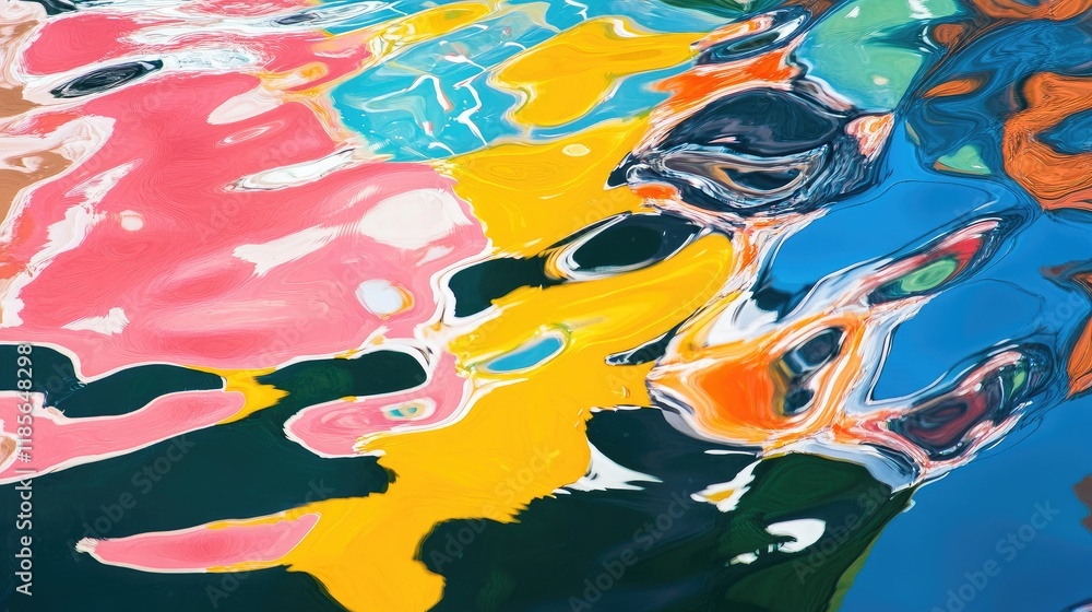 Poster vibrant abstract reflections on water surface creating a captivating colorful pattern in shallow aqu