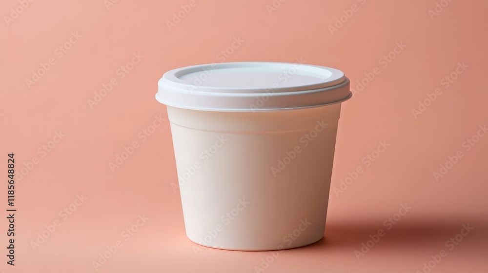 Poster empty yogurt container with lid on pastel background minimalistic design for food packaging or brand