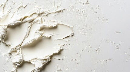 Fototapeta premium Creamy textured cooking cream spread on a white surface demonstrating culinary preparation or food styling concept in a top view composition.