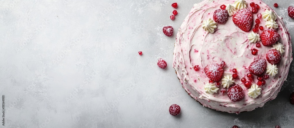 Aufkleber strawberry yogurt cake with fresh berries on gray surface and empty space for text or branding in de