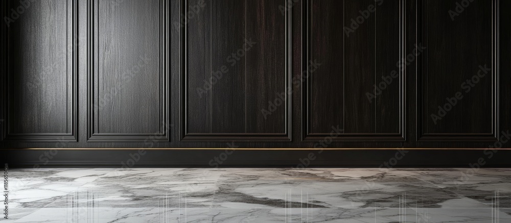 Poster elegant marble floor meets dark wooden wall creating a stylish backdrop with ample blank space for t