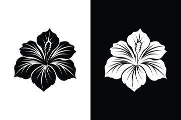 Tropical Hibiscus Flower Silhouette. Stunning Vector Template. A versatile black and white floral illustration for any design need. © Nezamur