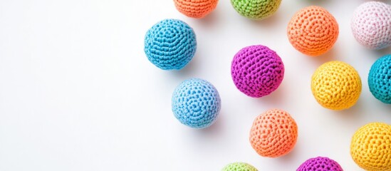 Colorful Crochet Toy Balls for Infant Easter Sorting Game, Enhancing Fine Motor Skills and Coordination, with Abundant White Copy Space for Text