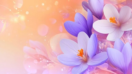 Naklejka premium Vibrant Crocus Flowers Against a Soft Pastel Background with Dreamy Bokeh Effects