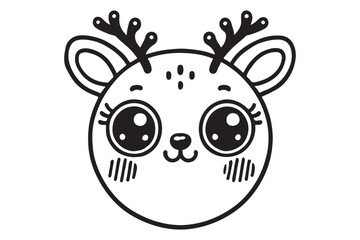 Fototapeta premium Cute cartoon reindeer face line art