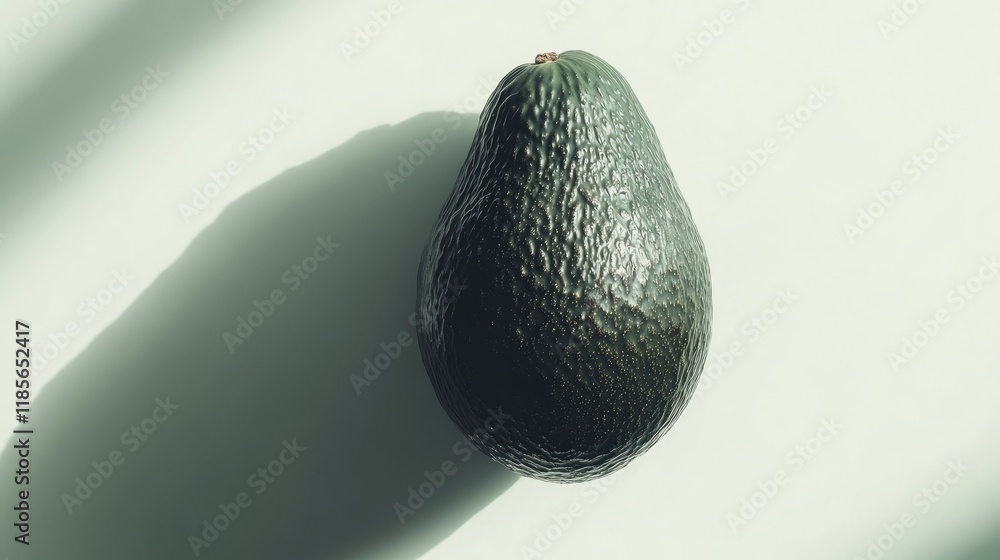 Poster fresh ripe avocado with textured skin positioned on a light background casting a shadow for natural 