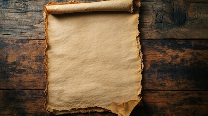Vintage blank parchment paper on rustic wooden background for creative writing or motivational quotes design