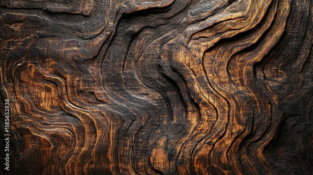 Poster rich textured dark wood surface with natural waves and patterns showcasing depth and warmth in an ar