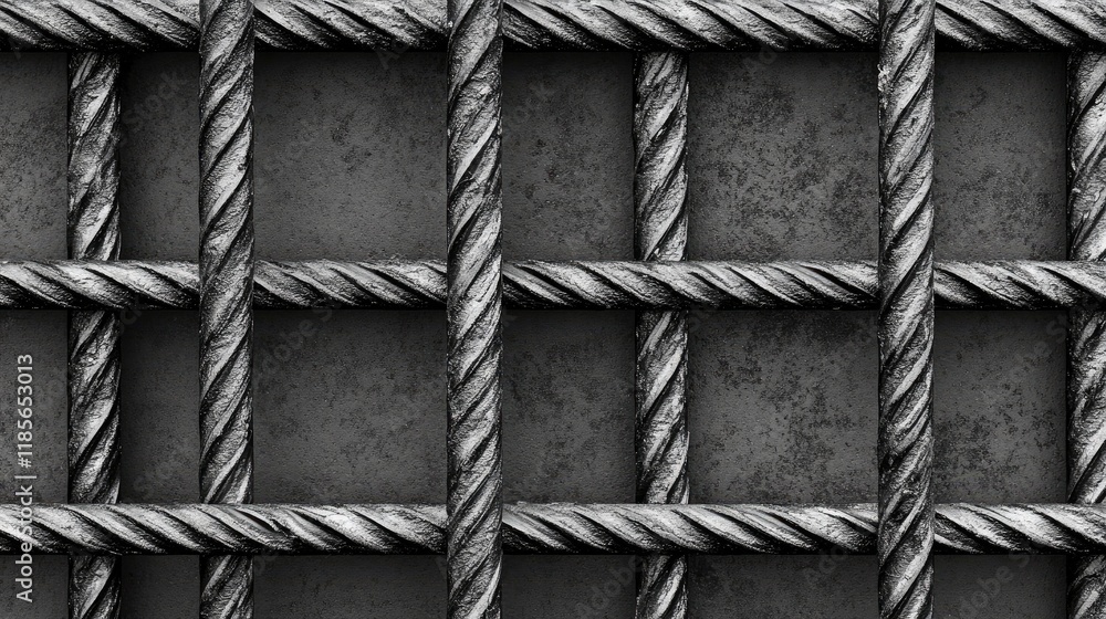 Poster reinforced concrete structure featuring steel rebar grid pattern for construction and structural eng