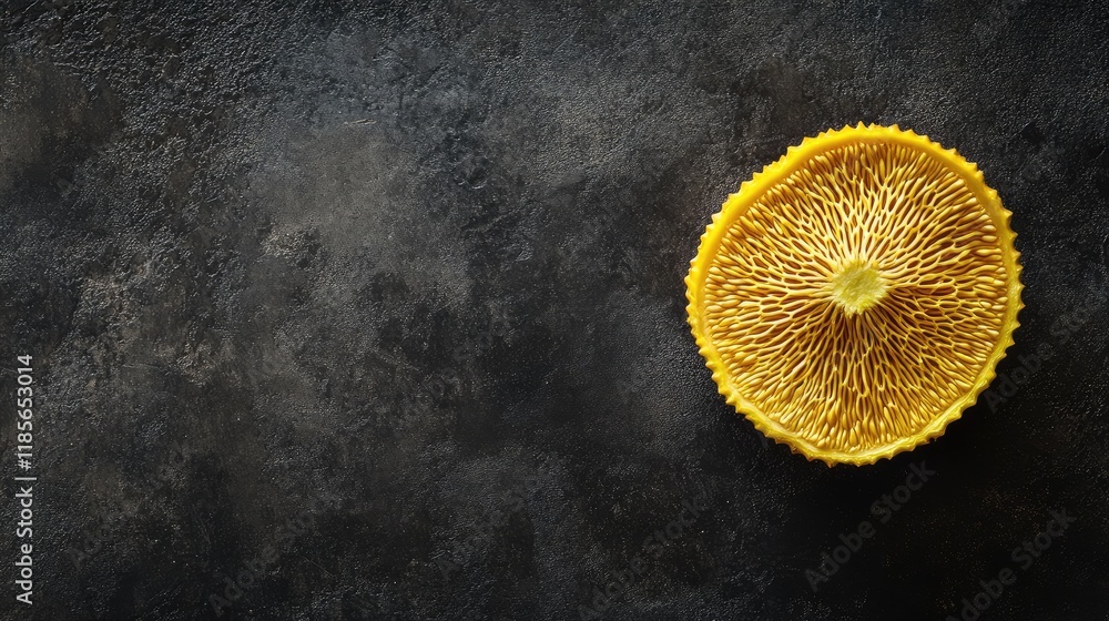 Poster ripe jackfruit slice on dark textured surface overhead view highlighting its unique structure and co