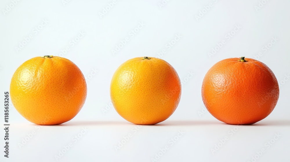 Poster fresh tangerines and oranges displayed in a row isolated against a clean white background