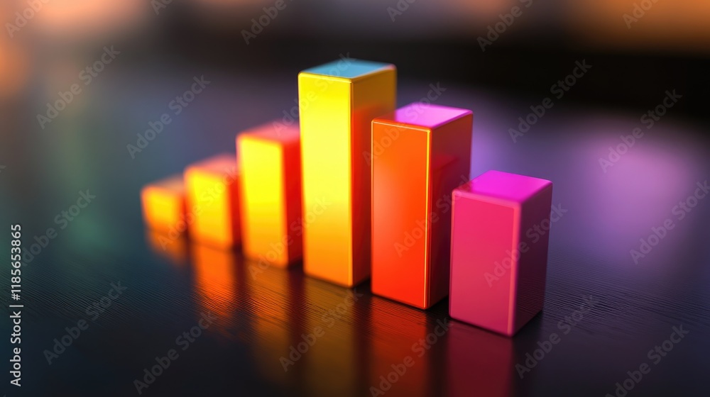 Poster a gradient-colored bar graph with subtle shadows and reflections, giving a professional, clean look 