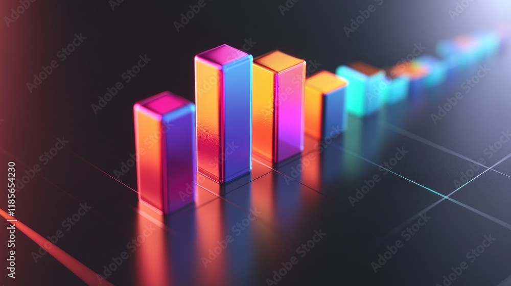 Poster a gradient-colored bar graph with subtle shadows and reflections, giving a professional, clean look 