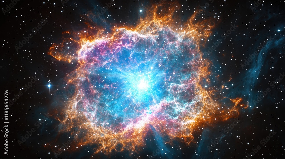Poster vibrant cosmic nebula in deep space with colorful glows and starry background for astronomy and fant