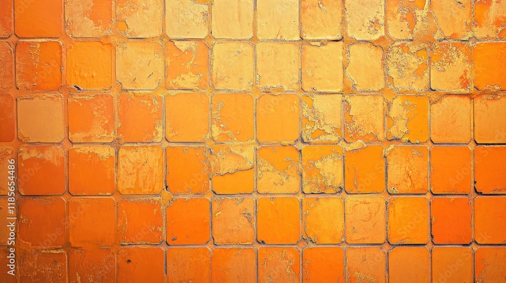 Poster weathered orange tile pattern with texture revealing age and decay ideal for backgrounds in artistic