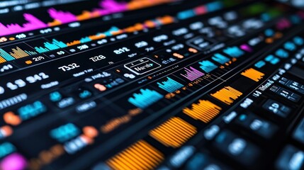 Fototapeta premium Close-up of a Stock Market Data Display: Vibrant Financial Charts and Numbers