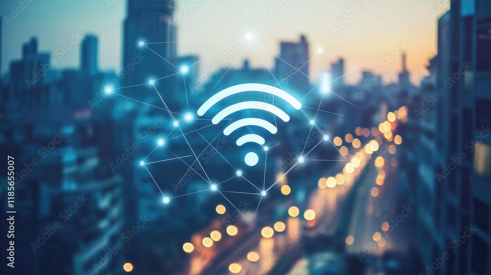 Aufkleber modern urban connectivity with wifi symbol and bokeh background for technology communication and inf