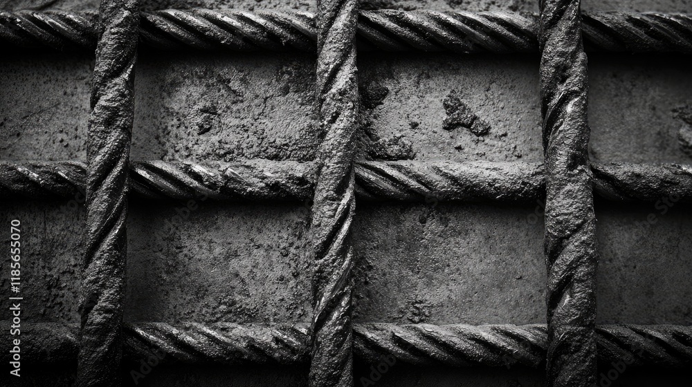 Poster reinforced concrete background with textured steel rebar grid pattern for construction and architect