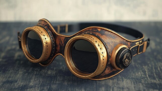 Stylish vintage steampunk goggles showcasing intricate design and textures perfect for cosplay fashion or themed events.