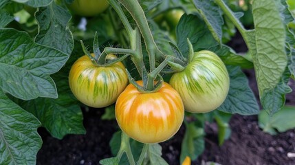 Vibrant ripe tomatoes on the vine showcasing greenhouse gardening and the beauty of sustainable agriculture in natural lighting