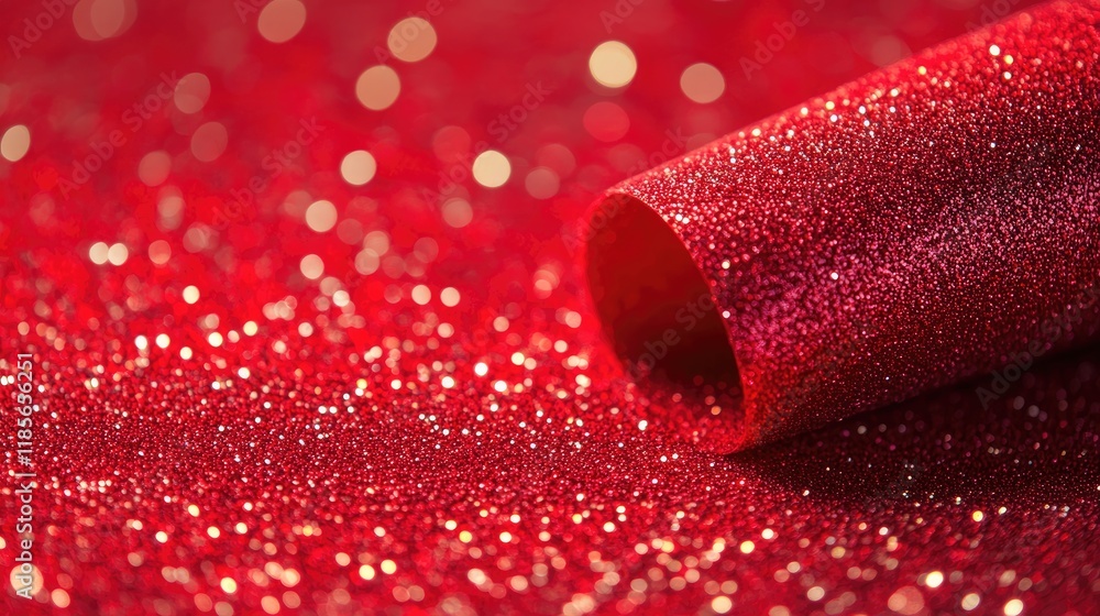 Poster red glittery abstract background with bokeh lights and shimmering particles for festive celebrations