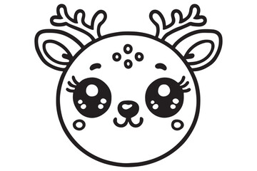 Cute cartoon reindeer face line art