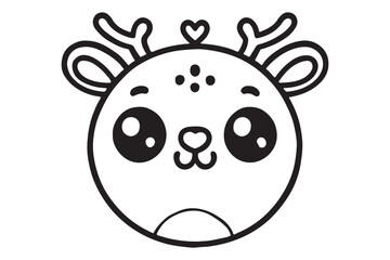 Cute cartoon reindeer face line art
