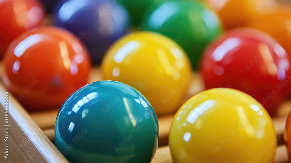 Poster colorful rolling spheres arranged in a playful display highlighting rhythm and harmony in design for