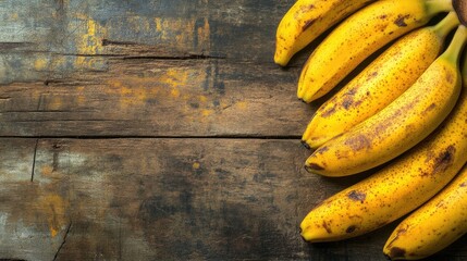Ripe Bananas on Wooden Background with Ample Blank Space for Business Text and Branding Applications