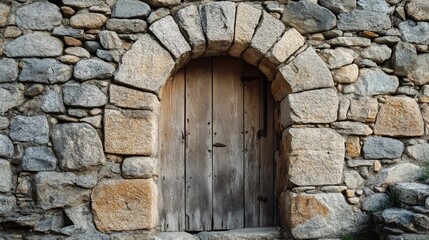 Rustic Door Archway Framed by Weathered Stone Wall in a Historic Setting