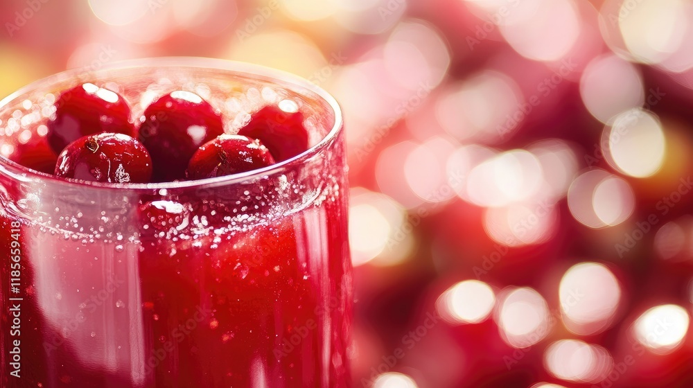 Poster refreshing berry juice in a glass with garnished berries and a vibrant bokeh background creating a d