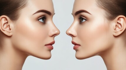 Rhinoplasty Procedure Highlighting Profile Transformation of Female Patient with Smooth Skin and Natural Features