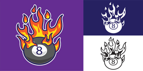 set of eight ball with fire good for sticker, badge, element design, icon, logo, etc