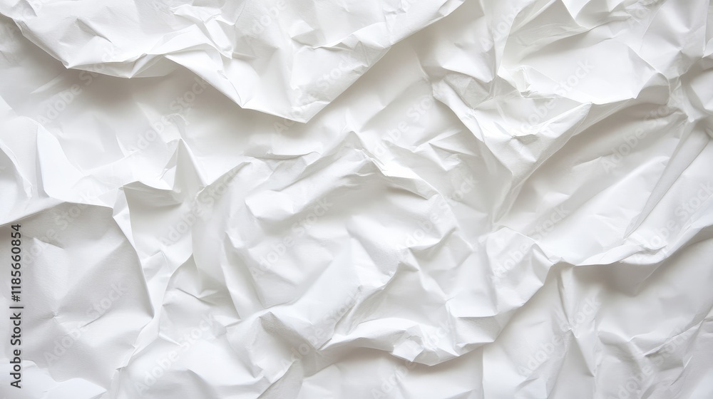 Poster crumpled white paper texture background for design and creative projects close up view