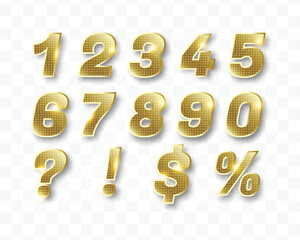 Set of luxury glowing golden number 1 2 3 4 5 6 7 8 9 10 digits collections for anniversary and sale