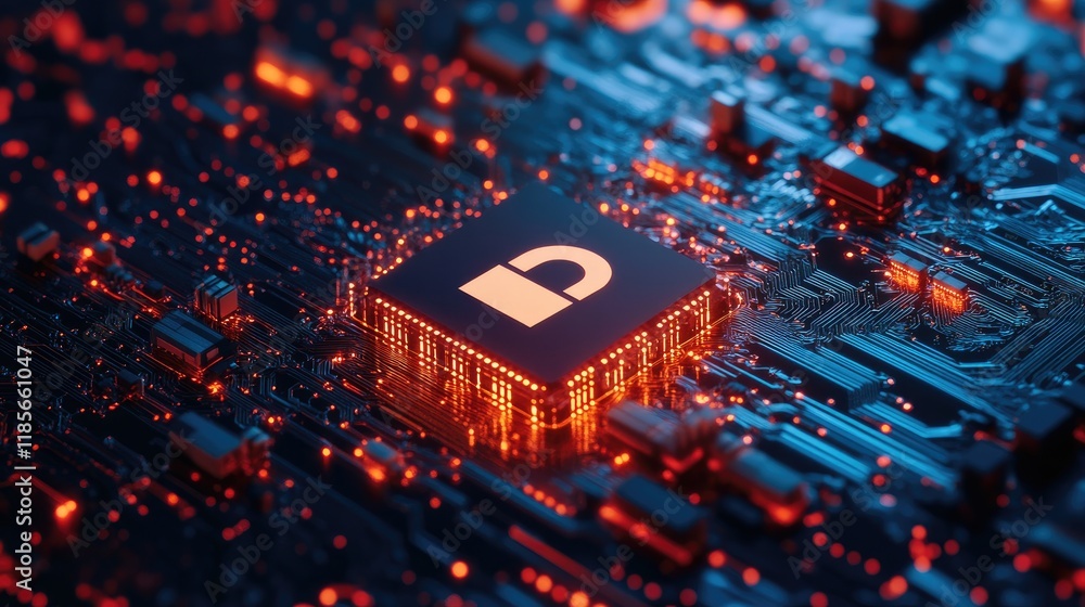 Poster electronic circuit abstract background with focus on data protection and cybersecurity concept