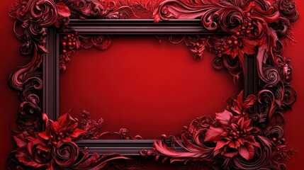 Elegant floral frame design artistic presentation red background visual art close-up decorative concept