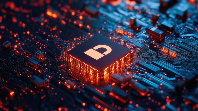 Electronic Circuit Abstract Background with Focus on Data Protection and Cybersecurity Concept